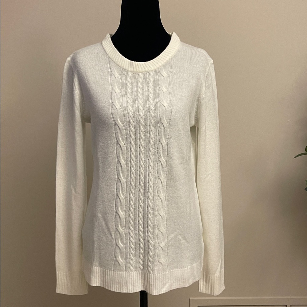 Karen Scott Cable Knit Sweater - White
